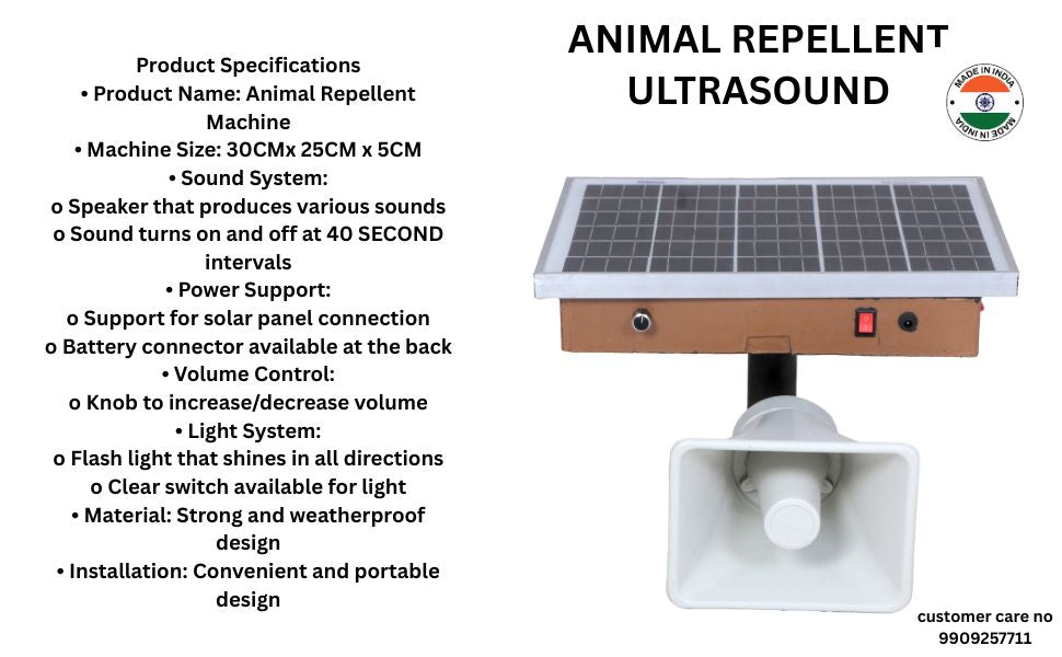 Solar Powere Animal Repellent for Farm House – Ultrasound Outdoor Device for Monkey, Dog & Wild Animal Control