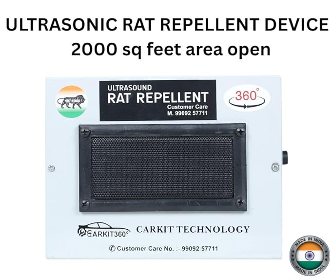 Ultrasonic Rat Repellent for Home Office Warehouse Factory | 2000 Sq Ft Coverage | 360° Rodent Repeller Machine | Electronic Chemical Free Rat Control | Indian Made Device