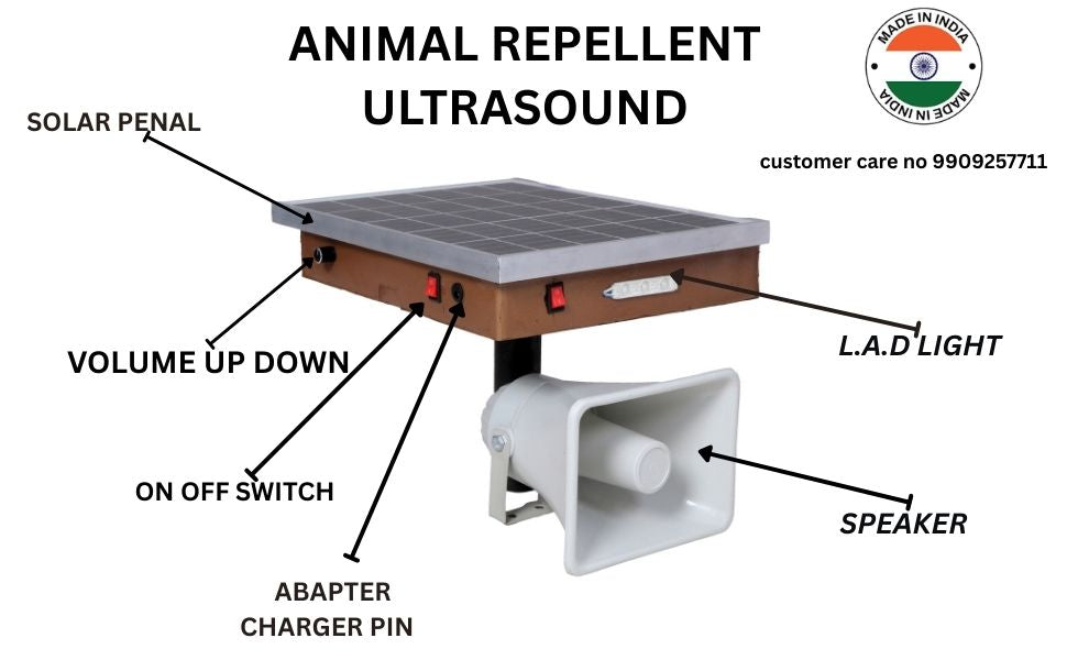 Solar Powere Animal Repellent for Farm House – Ultrasound Outdoor Device for Monkey, Dog & Wild Animal Control