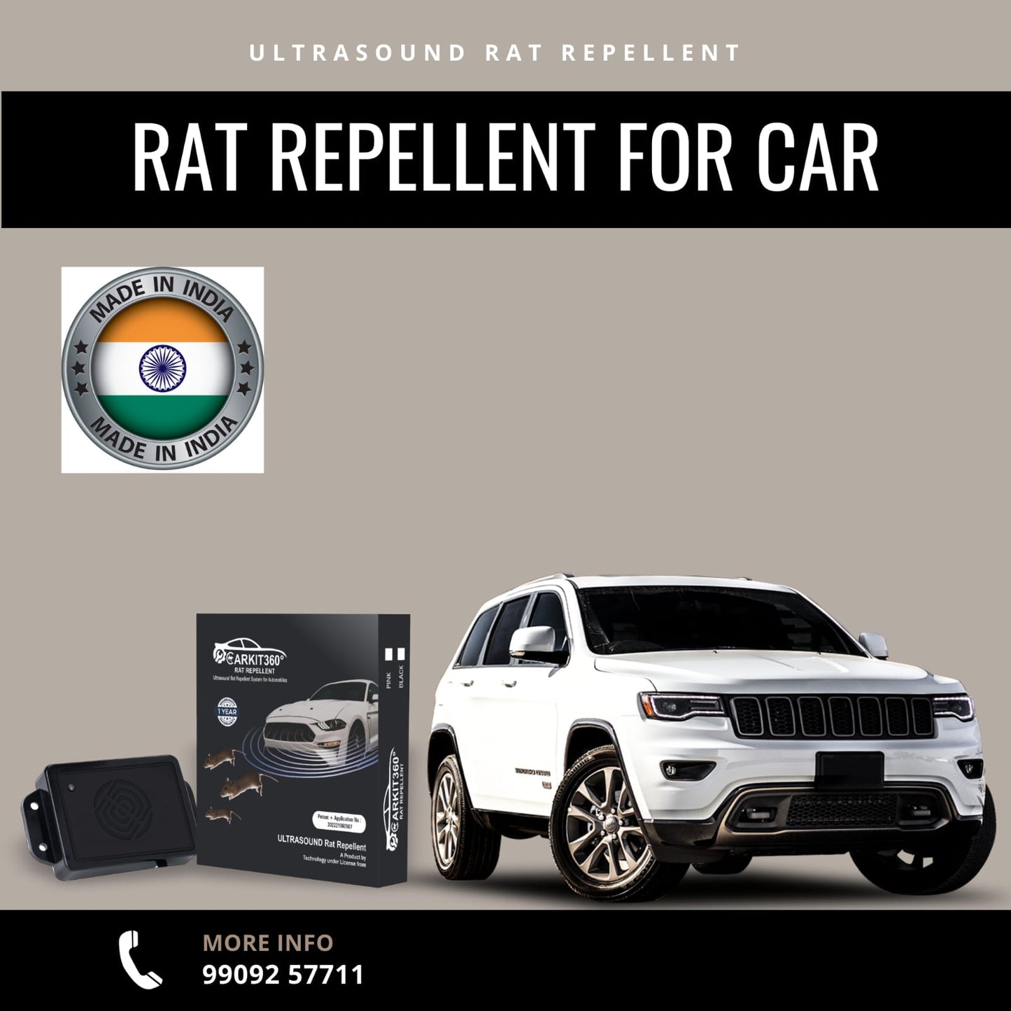 High-Frequency Rodent Deterrent for Vehicles – Easy to Use with LED Flashlight